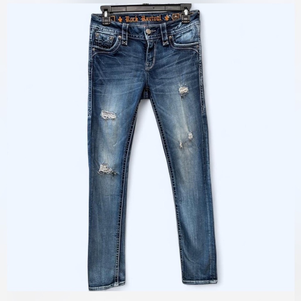 Rock Revival Skinny Jeans Size 25 | Distressed Stitch Detail Denim